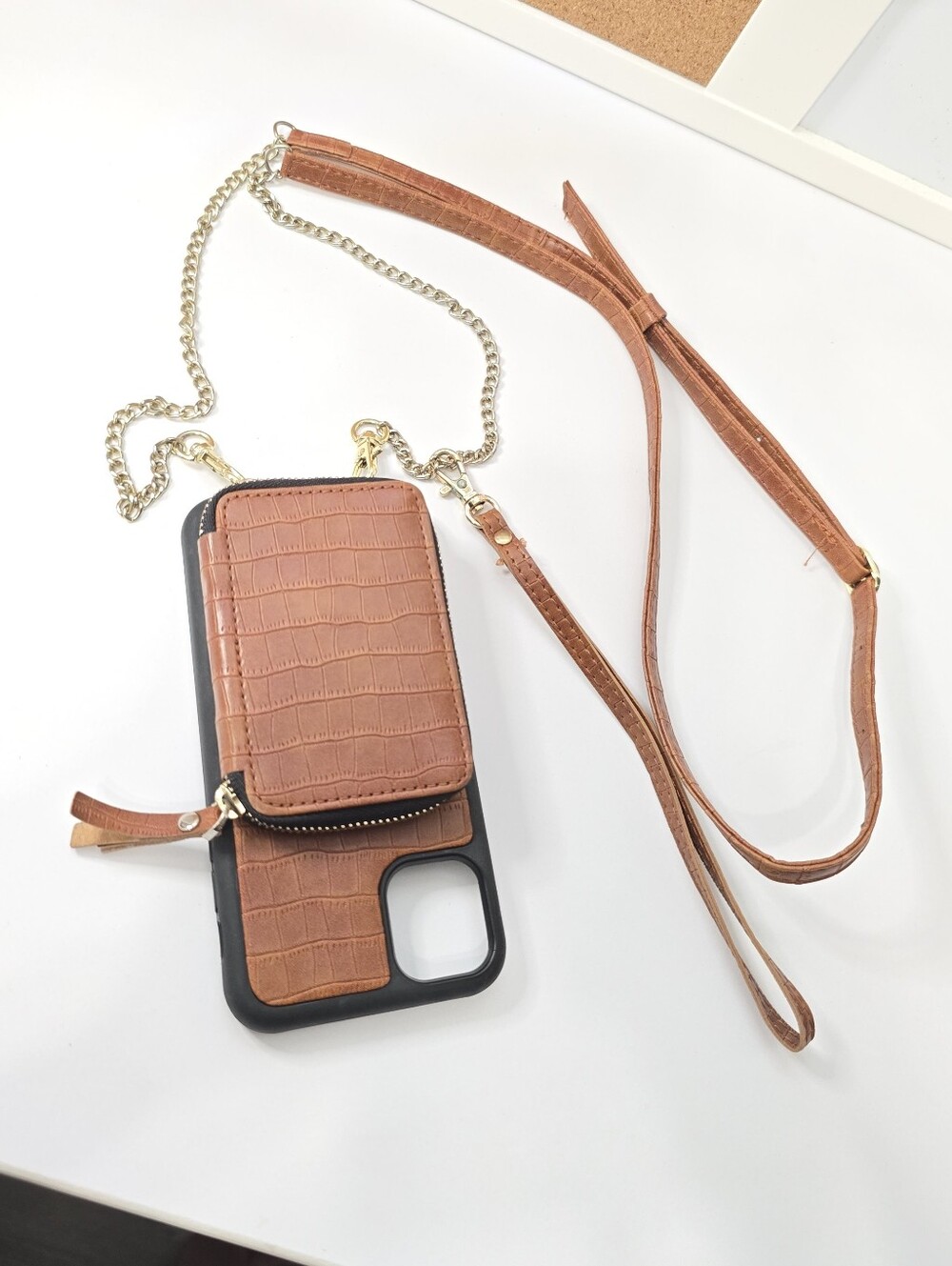Brown Croc-Embossed Crossbody Phone Cover Wallet
